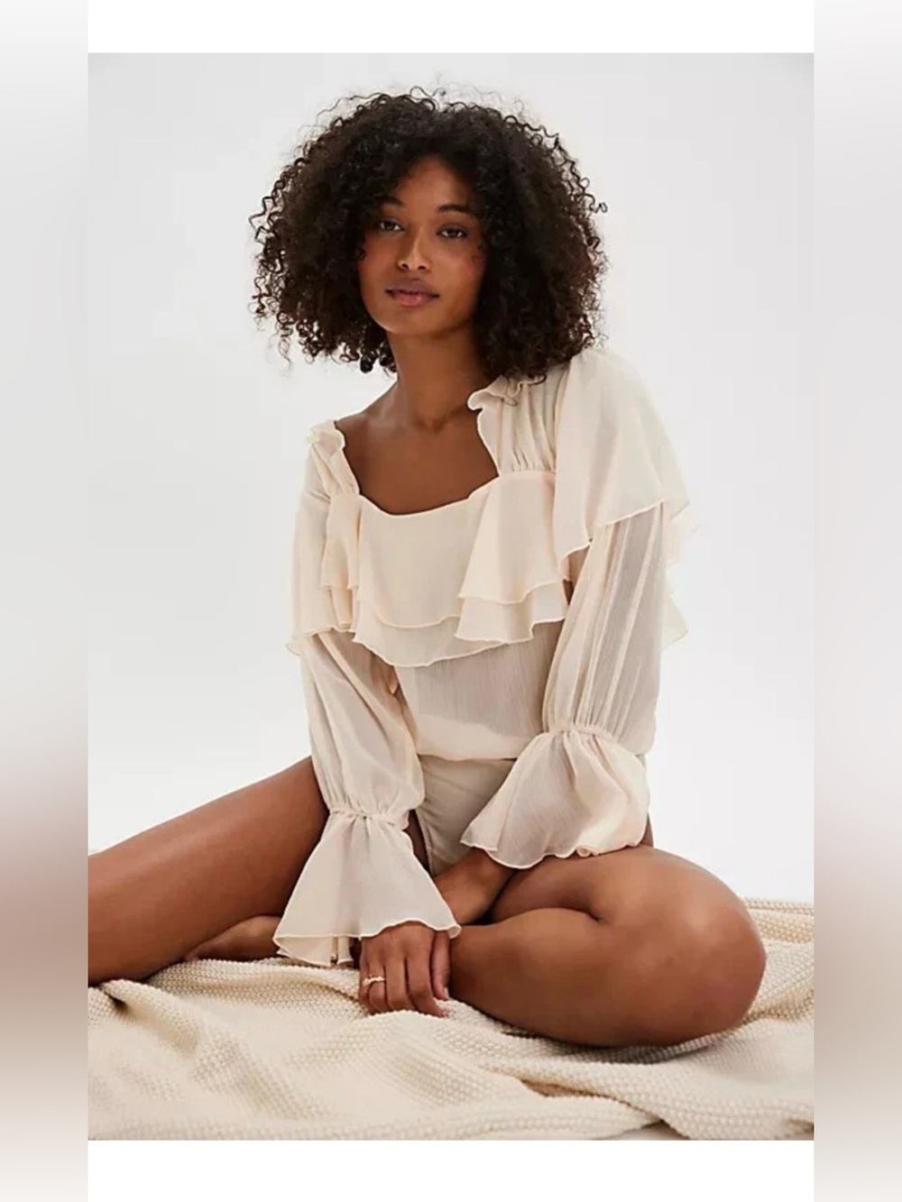 Free People Give Me Drama Sheer Peach Ruffle Women’s Bodysuit Sz XS NWT